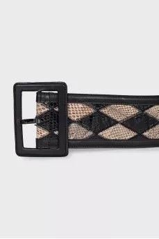 Wide printed leather belt