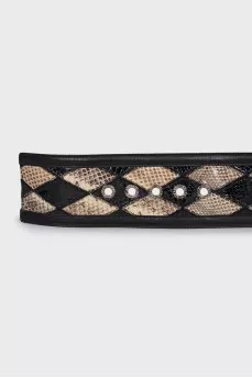 Wide printed leather belt