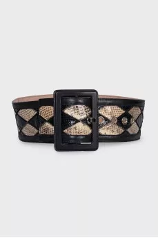 Wide printed leather belt
