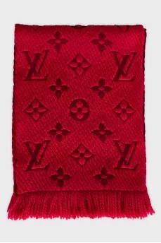 Red scarf with signature print