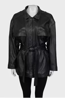 Long leather jacket with belt