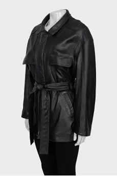 Long leather jacket with belt