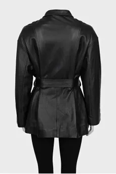 Long leather jacket with belt