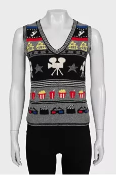 Wool vest with print