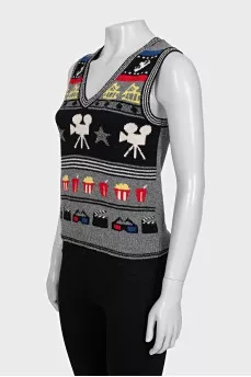 Wool vest with print