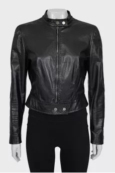 Leather jacket with elastic band