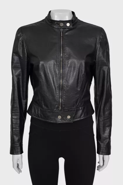 Leather jacket with elastic band