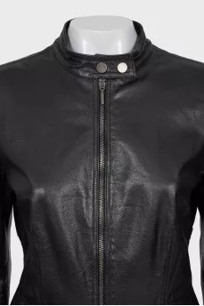 Leather jacket with elastic band