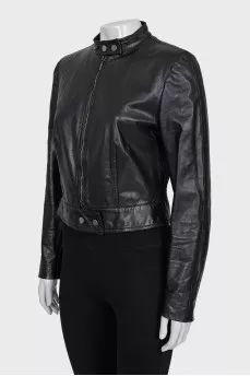 Leather jacket with elastic band