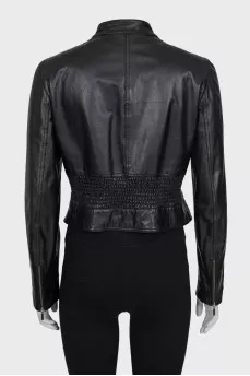 Leather jacket with elastic band