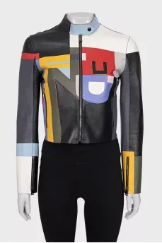 Cropped jacket made of multi-colored leather