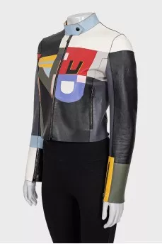 Cropped jacket made of multi-colored leather