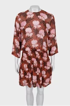 Brown floral print dress