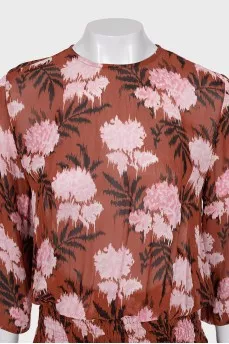 Brown floral print dress