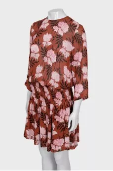 Brown floral print dress