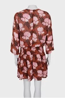 Brown floral print dress