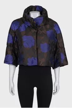 Cropped down jacket with floral print
