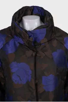 Cropped down jacket with floral print