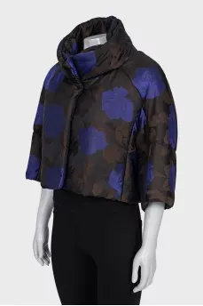 Cropped down jacket with floral print