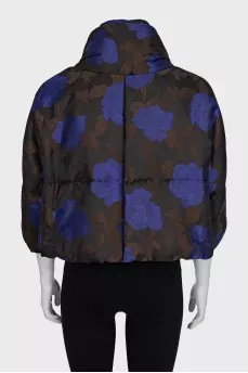 Cropped down jacket with floral print