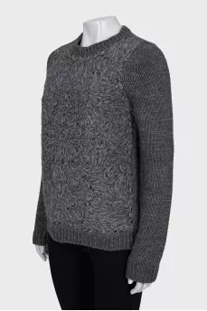 Gray sweater with knitted print