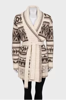 Knitted cardigan with a geometric print