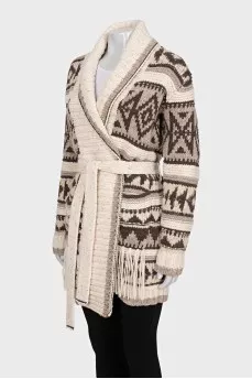 Knitted cardigan with a geometric print