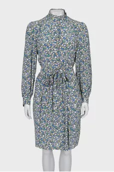 Silk dress with a high collar