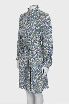Silk dress with a high collar