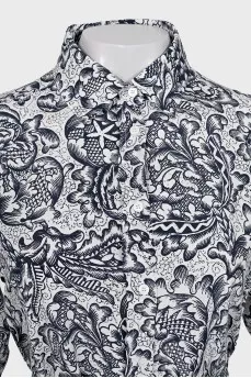 Silk dress with black print