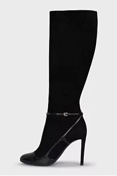 Suede boots with leather inserts