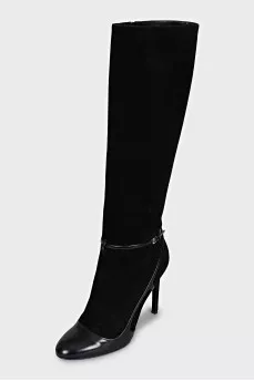 Suede boots with leather inserts