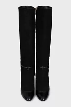 Suede boots with leather inserts