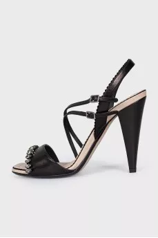 Leather sandals decorated with rhinestones