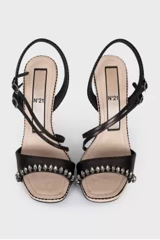 Leather sandals decorated with rhinestones