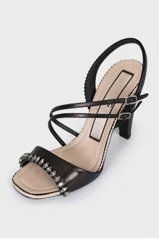 Leather sandals decorated with rhinestones