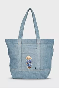 Denim shopper with branded patch