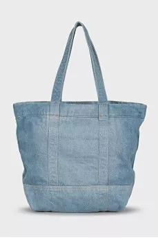 Denim shopper with branded patch
