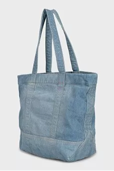 Denim shopper with branded patch