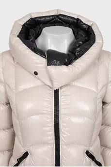 White fitted down jacket with a zipper