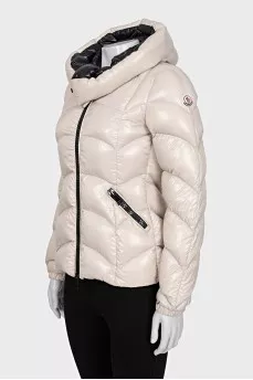 White fitted down jacket with a zipper