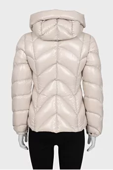 White fitted down jacket with a zipper