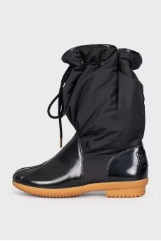 Textile and leather lace-up boots