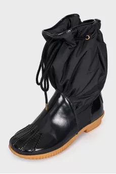 Textile and leather lace-up boots