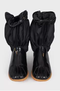 Textile and leather lace-up boots