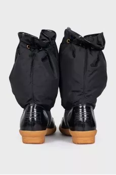 Textile and leather lace-up boots