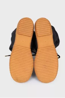 Textile and leather lace-up boots