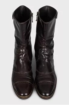 Brown boots with perforated leather