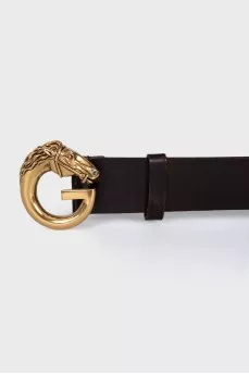 Brown belt with gold buckle