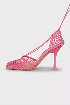 Pink sandals with knitted uppers